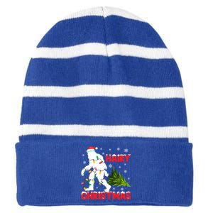 Hairy Christmas Funny Bigfoot Xmas Santa Hat Family Matching Gift Striped Beanie with Solid Band