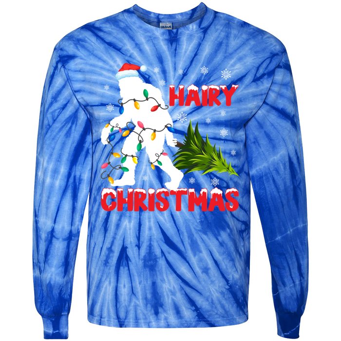 Hairy Christmas Funny Bigfoot Xmas Santa Hat Family Matching Gift Tie-Dye Long Sleeve Shirt