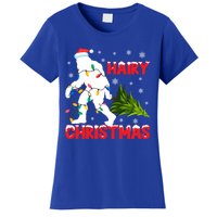 Hairy Christmas Funny Bigfoot Xmas Santa Hat Family Matching Gift Women's T-Shirt