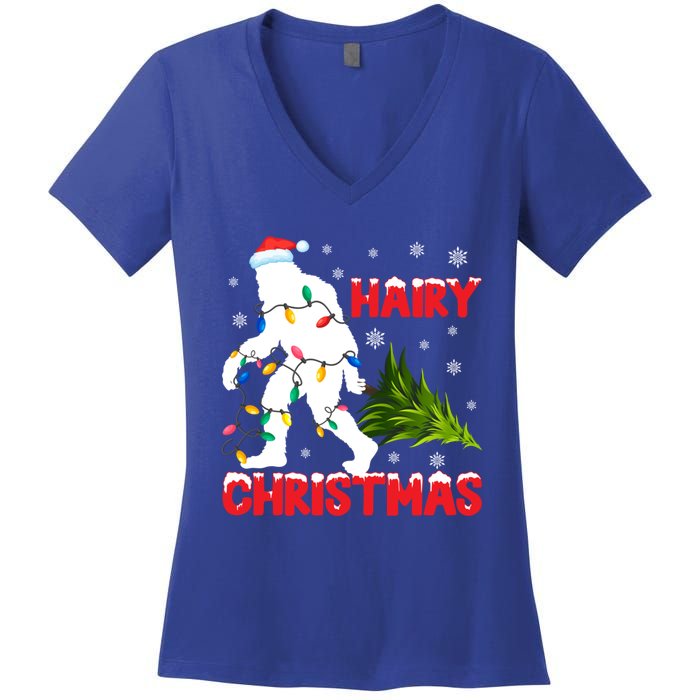 Hairy Christmas Funny Bigfoot Xmas Santa Hat Family Matching Gift Women's V-Neck T-Shirt