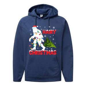 Hairy Christmas Funny Bigfoot Xmas Santa Hat Family Matching Gift Performance Fleece Hoodie