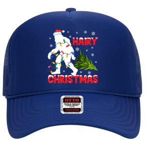 Hairy Christmas Funny Bigfoot Xmas Santa Hat Family Matching Gift High Crown Mesh Back Trucker Hat