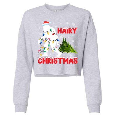 Hairy Christmas Funny Bigfoot Xmas Santa Hat Family Matching Gift Cropped Pullover Crew