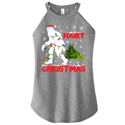 Hairy Christmas Funny Bigfoot Xmas Santa Hat Family Matching Gift Women's Perfect Tri Rocker Tank