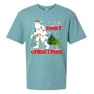 Hairy Christmas Funny Bigfoot Xmas Santa Hat Family Matching Gift Sueded Cloud Jersey T-Shirt