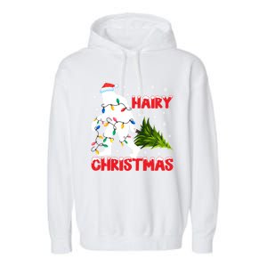 Hairy Christmas Funny Bigfoot Xmas Santa Hat Family Matching Gift Garment-Dyed Fleece Hoodie