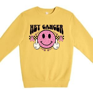 Hey Cancer Funny Breast Cancer Awareness Happy Face Cute Gift Premium Crewneck Sweatshirt