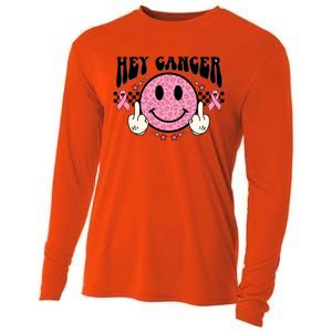 Hey Cancer Funny Breast Cancer Awareness Happy Face Cute Gift Cooling Performance Long Sleeve Crew