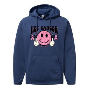 Hey Cancer Funny Breast Cancer Awareness Happy Face Cute Gift Performance Fleece Hoodie