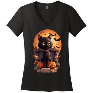 Halloween Cats Funny Cat Halloween Women's V-Neck T-Shirt