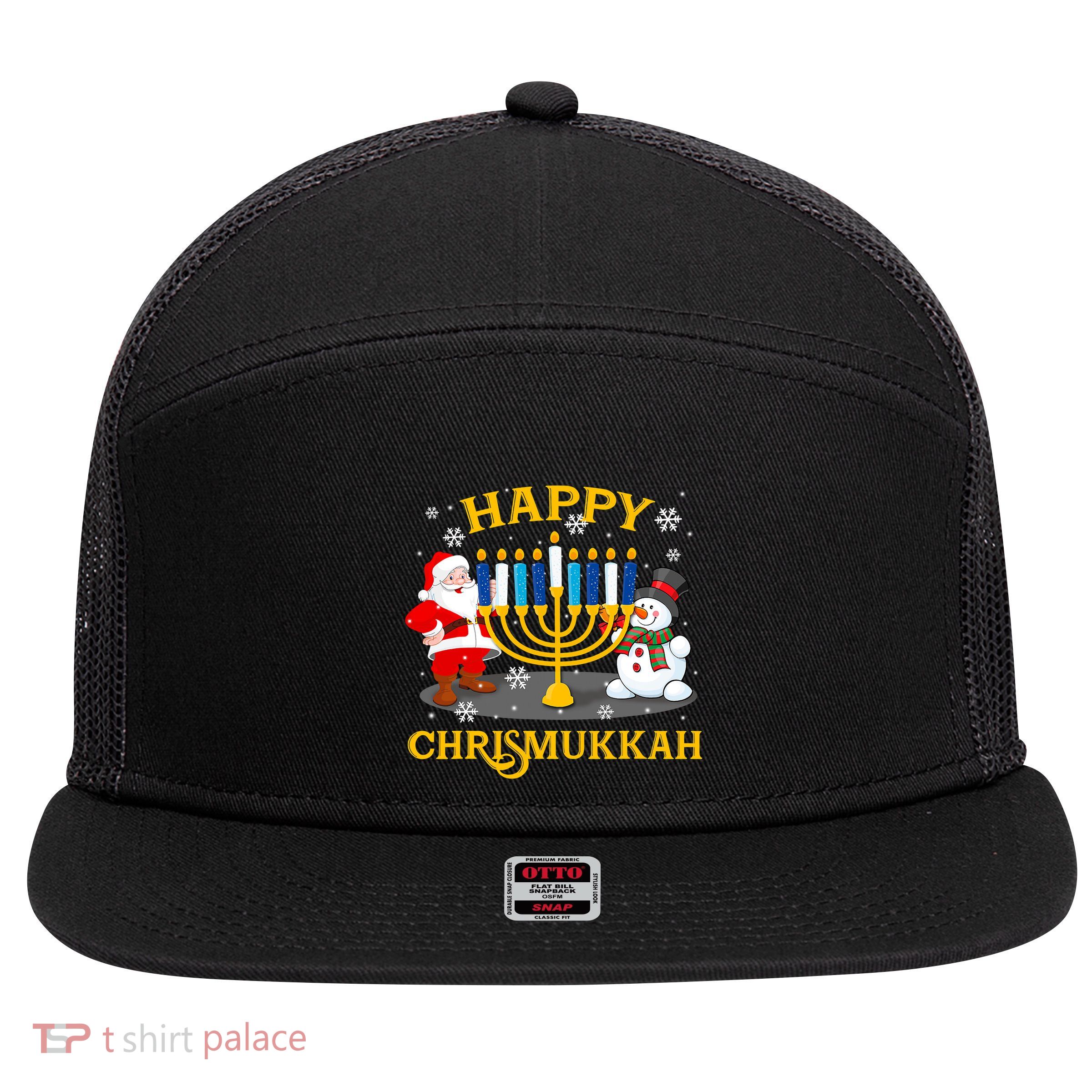 Happy Chrismukkah Funny Hanukkah Christmas Jewish Gifts Xmas 7 Panel Mesh Trucker Snapback Hat