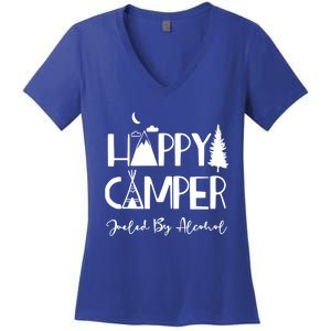 Happy Camper Fueled By Alcohol Funny Ing Party Camping Gift Women's V-Neck T-Shirt