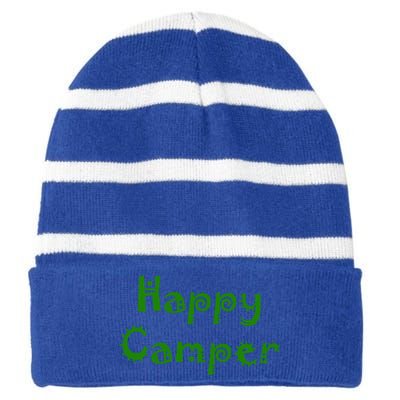 Happy Camper Funny Gift Striped Beanie with Solid Band