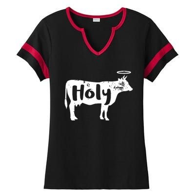 Holy Cow Funny Dairy Farmer Midwest Pride Ladies Halftime Notch Neck Tee