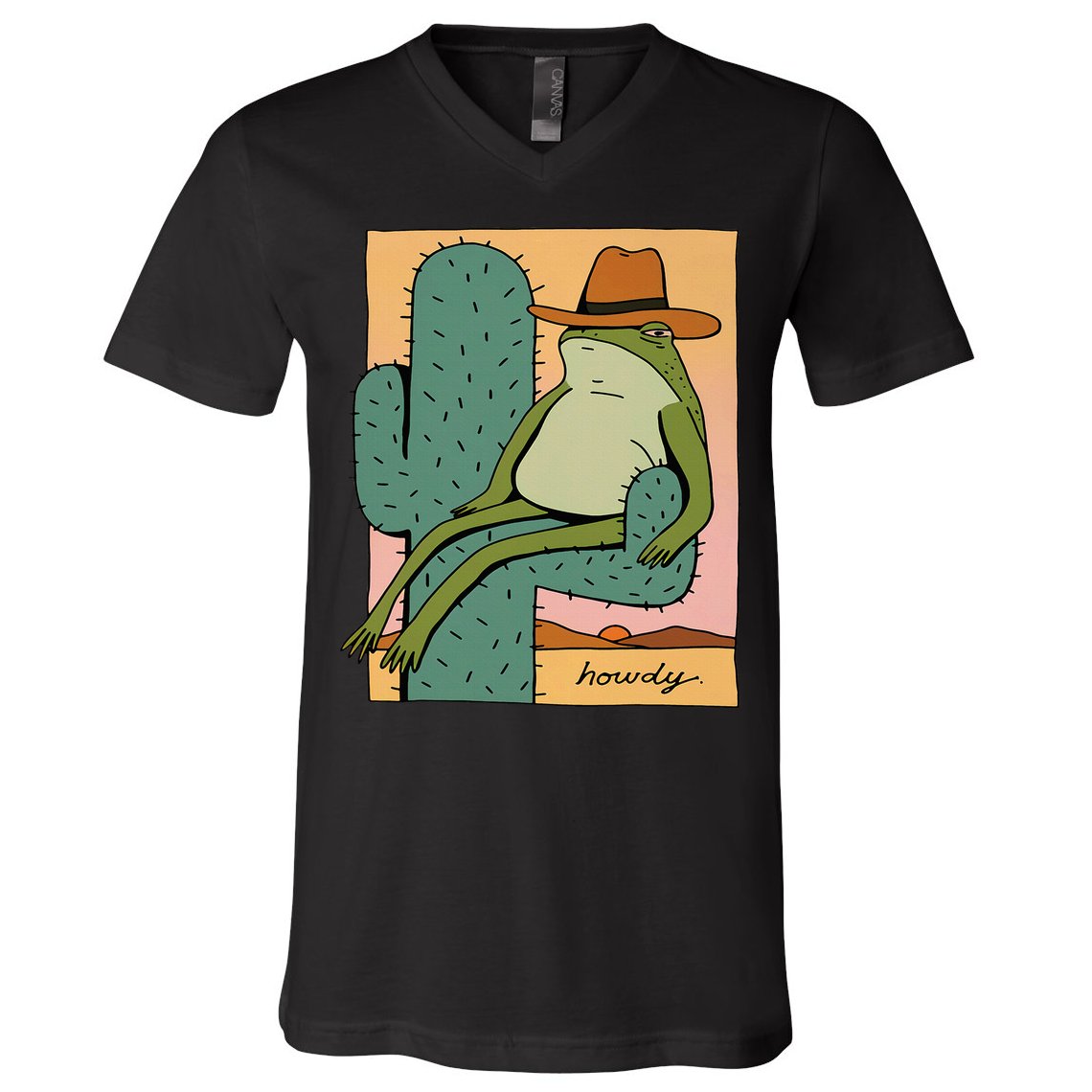 Howdy Cactus Frog Hat Meme Cute V-Neck T-Shirt