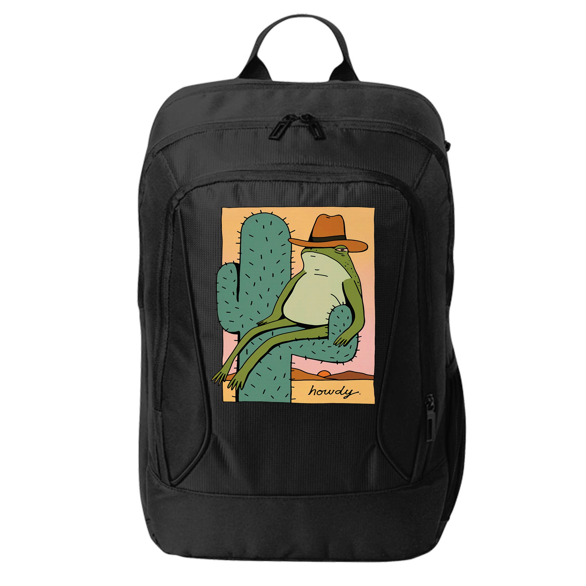 Howdy Cactus Frog Hat Meme Cute City Backpack