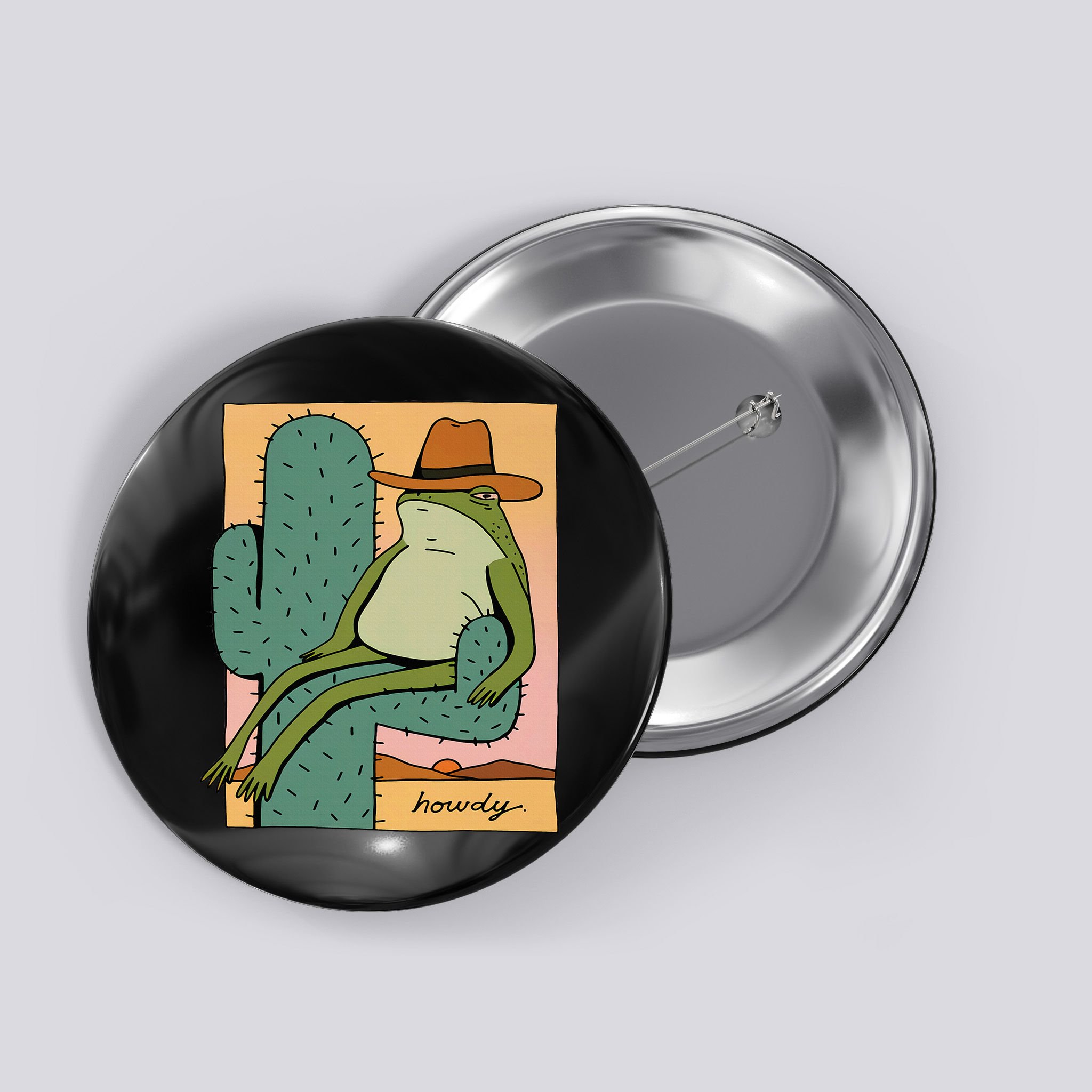 Howdy Cactus Frog Hat Meme Cute Button