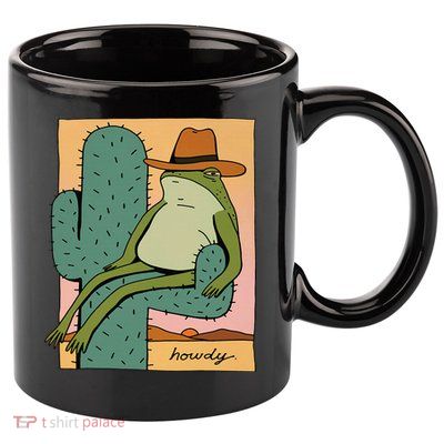 Howdy Cactus Frog Hat Meme Cute 11oz C Handle Ceramic Mug