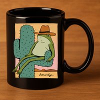 Howdy Cactus Frog Hat Meme Cute 11oz C Handle Ceramic Mug