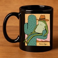 Howdy Cactus Frog Hat Meme Cute 11oz C Handle Ceramic Mug