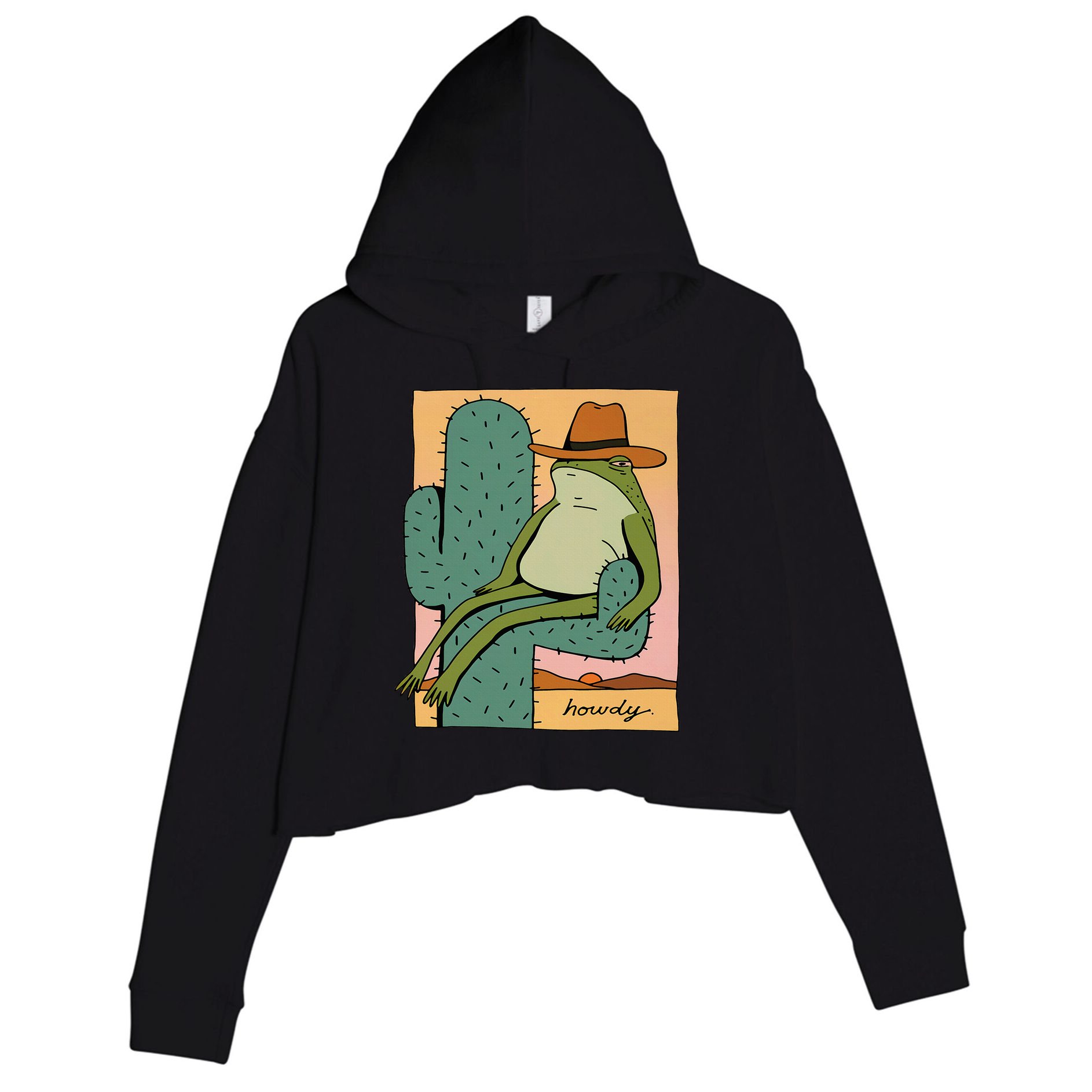 Howdy Cactus Frog Hat Meme Cute Crop Fleece Hoodie