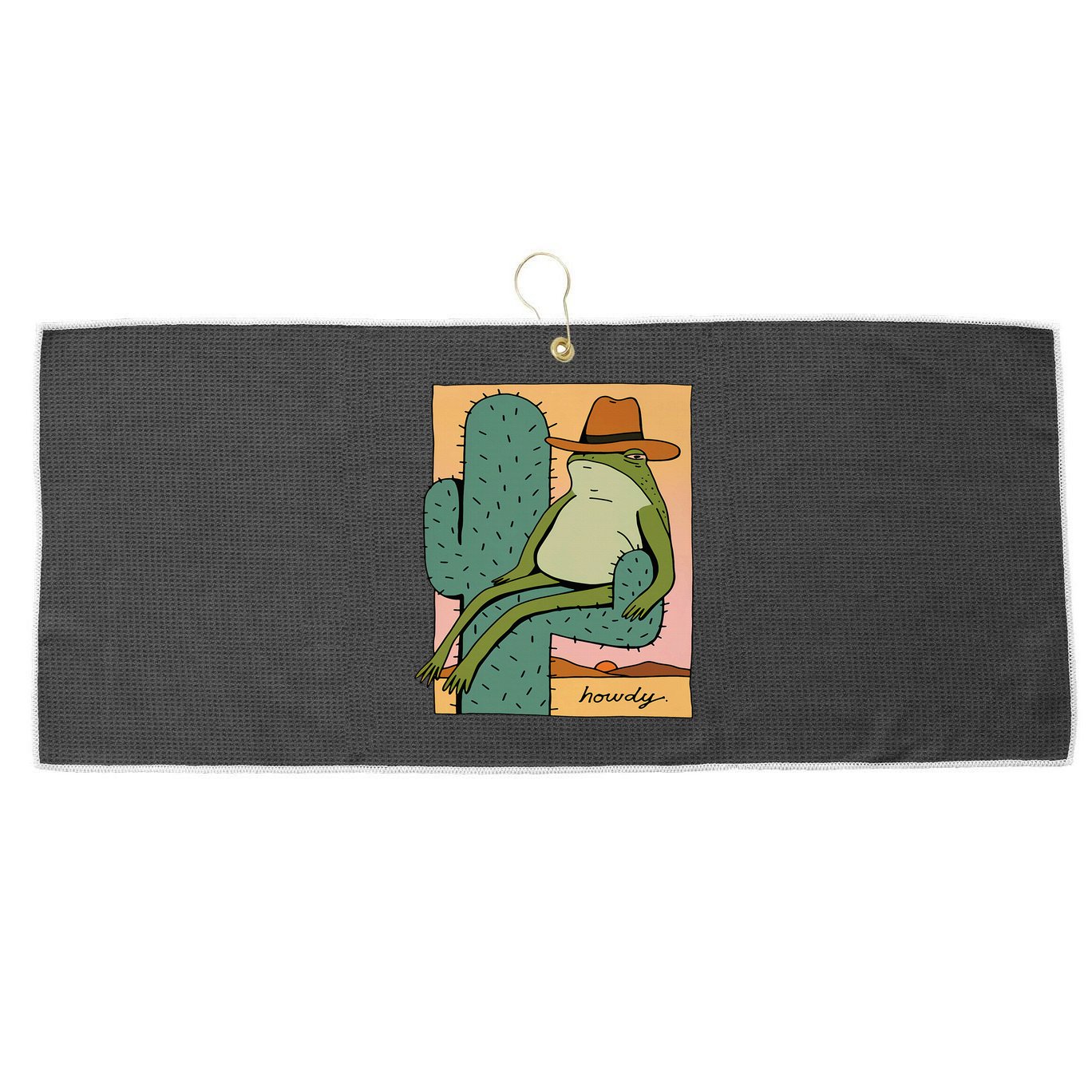 Howdy Cactus Frog Hat Meme Cute Large Microfiber Waffle Golf Towel