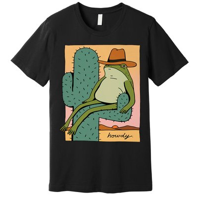 Howdy Cactus Frog Hat Meme Cute Premium T-Shirt