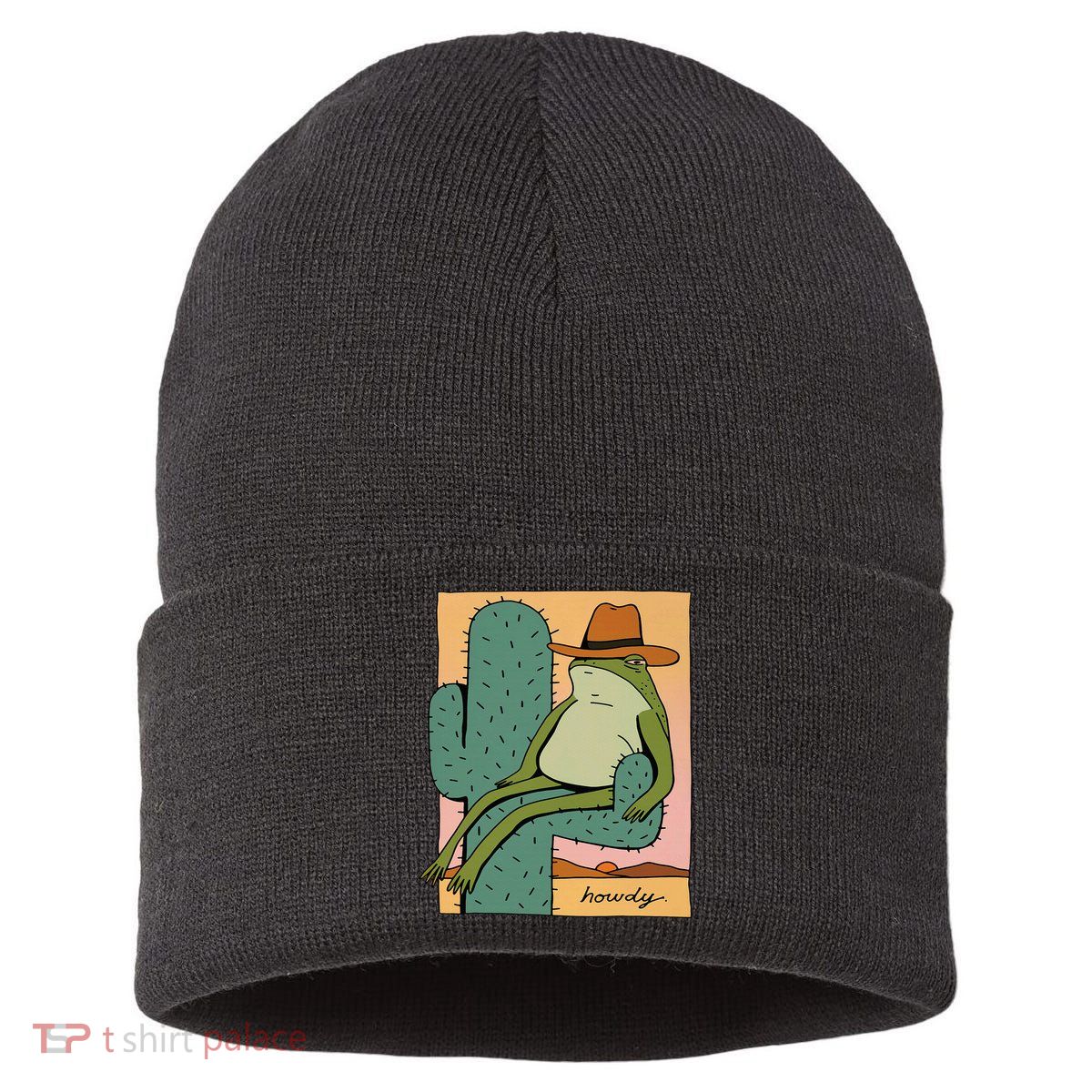 Howdy Cactus Frog Hat Meme Cute Sustainable Knit Beanie
