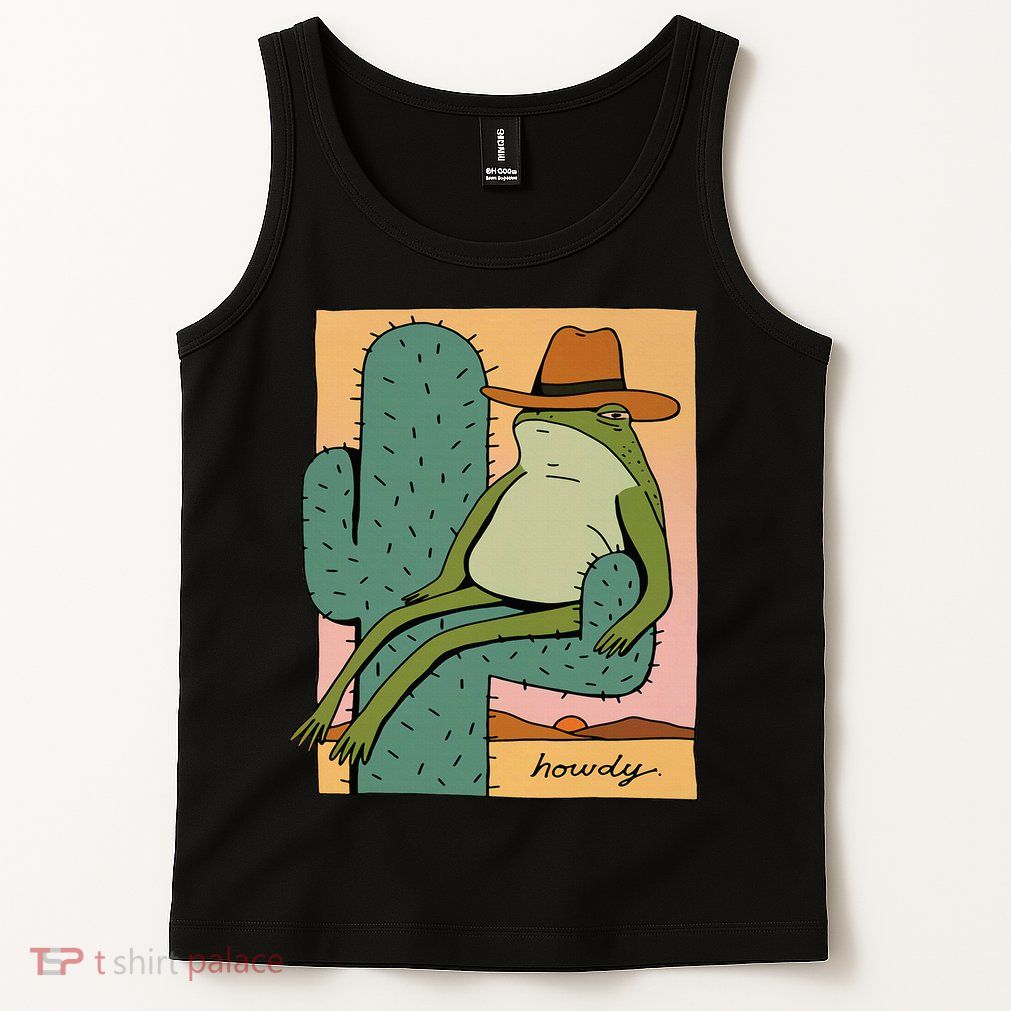Howdy Cactus Frog Hat Meme Cute Tank Top