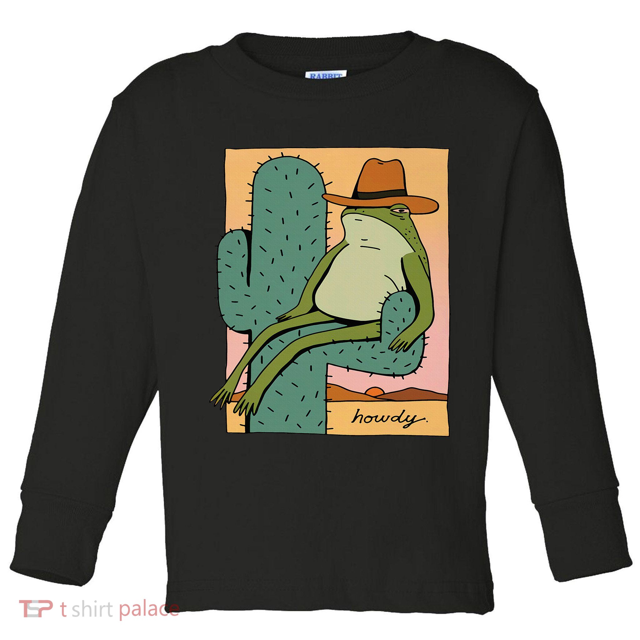 Howdy Cactus Frog Hat Meme Cute Toddler Long Sleeve Shirt
