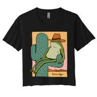 Howdy Cactus Frog Hat Meme Cute Women's Crop Top Tee