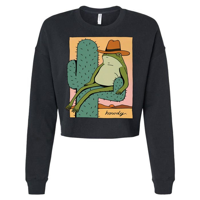 Howdy Cactus Frog Hat Meme Cute Cropped Pullover Crew