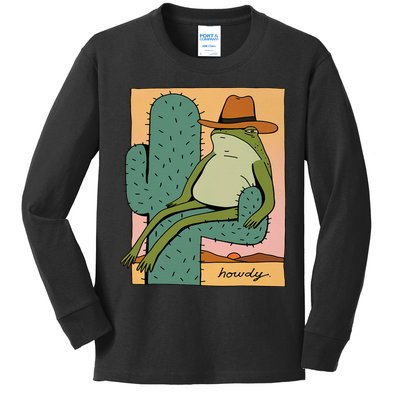 Howdy Cactus Frog Hat Meme Cute Kids Long Sleeve Shirt