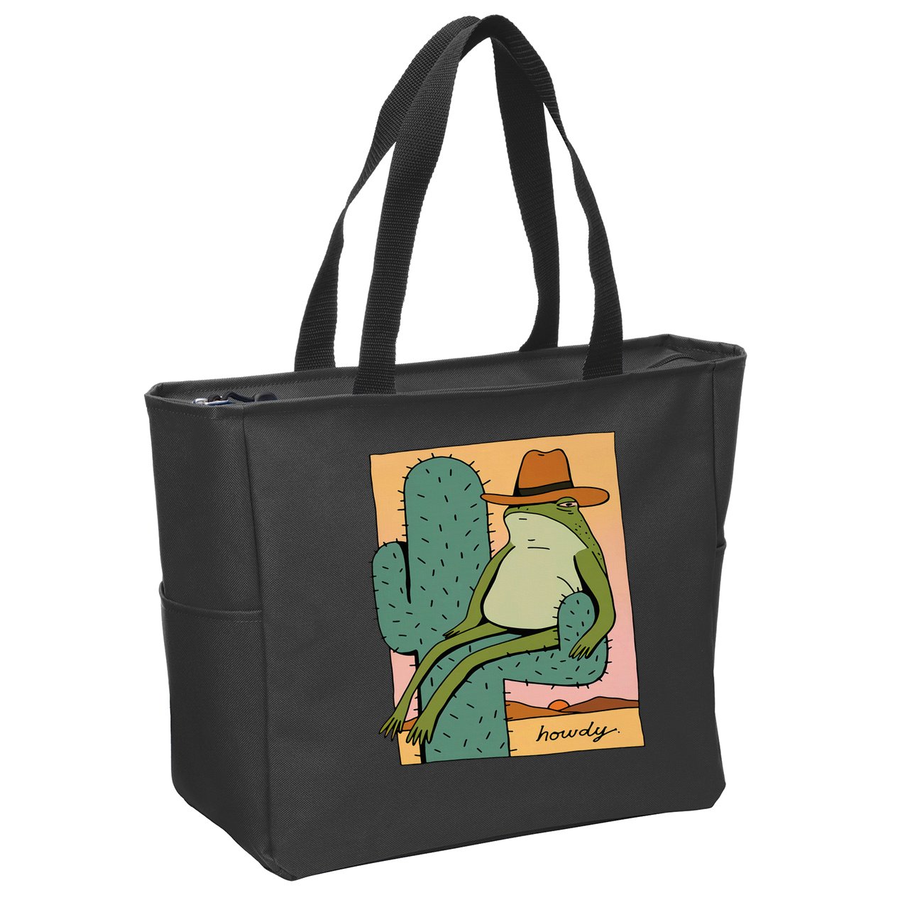Howdy Cactus Frog Hat Meme Cute Zip Tote Bag
