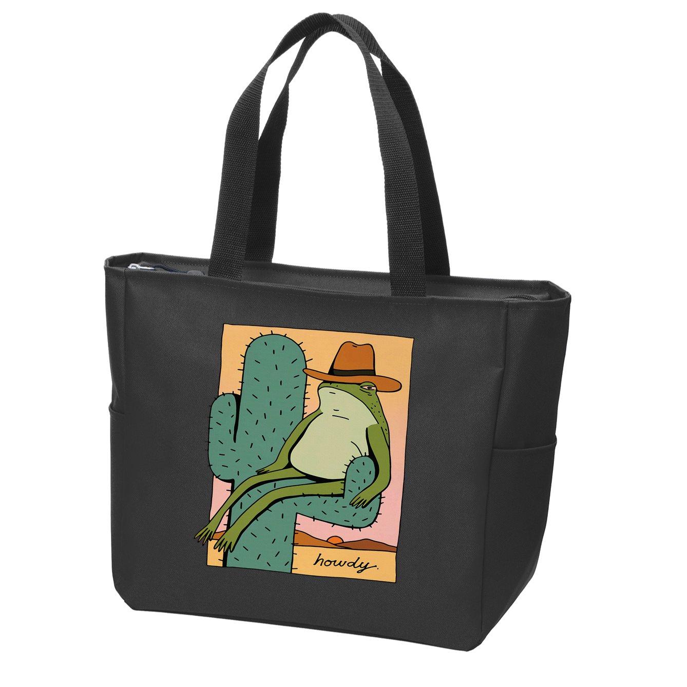 Howdy Cactus Frog Hat Meme Cute Zip Tote Bag