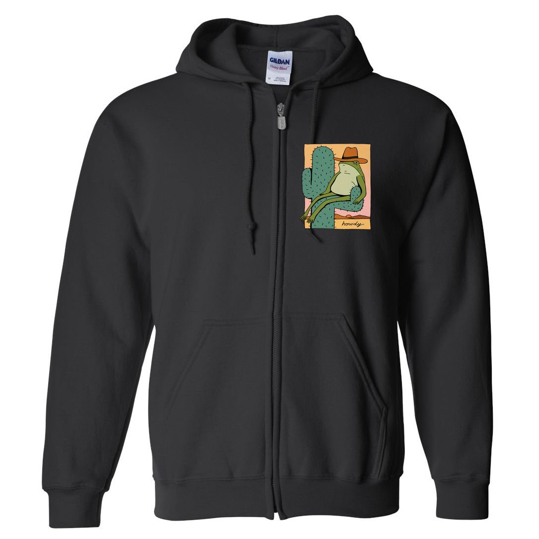 Howdy Cactus Frog Hat Meme Cute Full Zip Hoodie