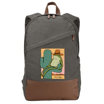 Howdy Cactus Frog Hat Meme Cute Cotton Canvas Backpack