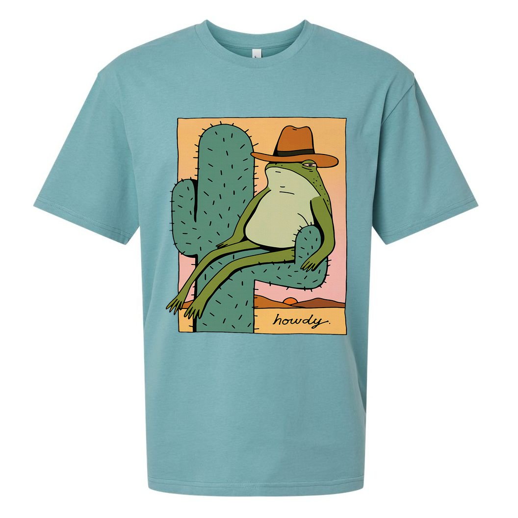 Howdy Cactus Frog Hat Meme Cute Sueded Cloud Jersey T-Shirt