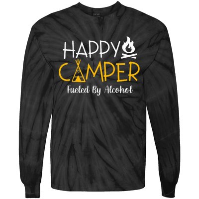 Happy Camper Fueled By Alcohol Funny Drinking Party Camping Tie-Dye Long Sleeve Shirt