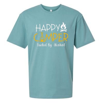 Happy Camper Fueled By Alcohol Funny Drinking Party Camping Sueded Cloud Jersey T-Shirt