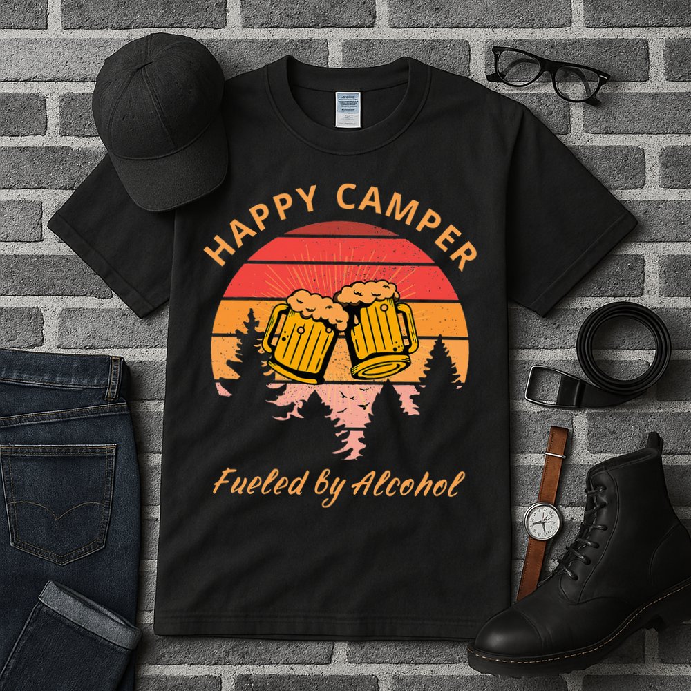 Happy Camper Fueled by Alcohol Camping Group Party Ideas Tall T-Shirt