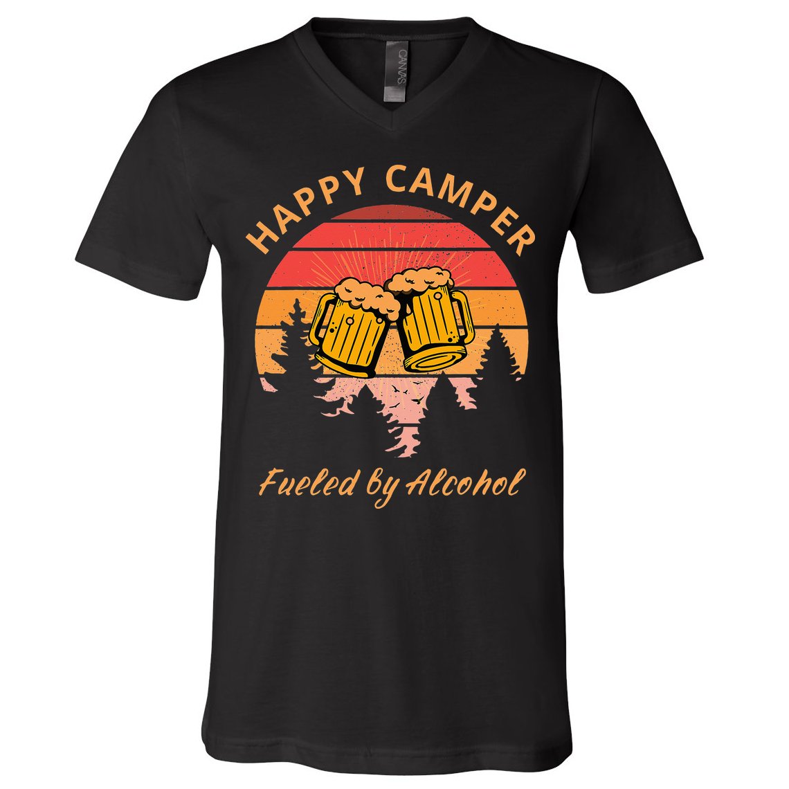 Happy Camper Fueled by Alcohol Camping Group Party Ideas V-Neck T-Shirt