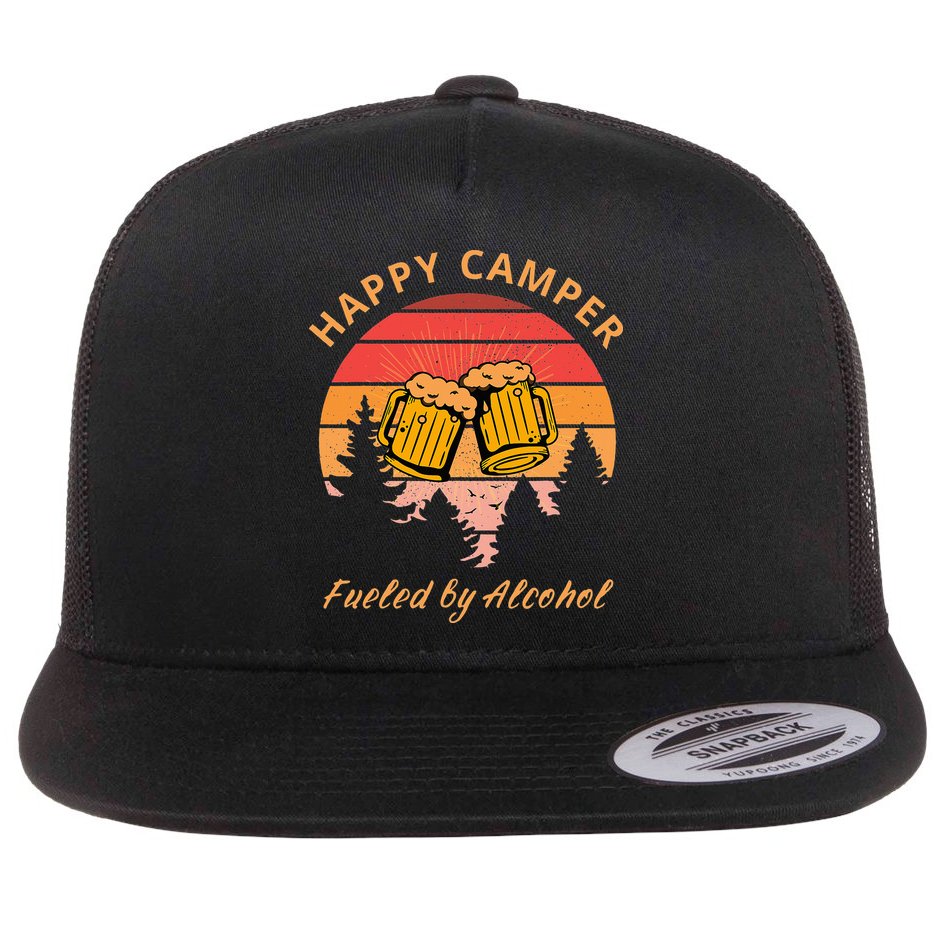 Happy Camper Fueled by Alcohol Camping Group Party Ideas Flat Bill Trucker Hat