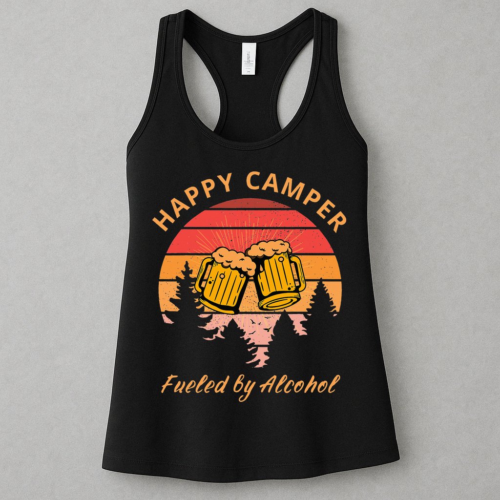 Happy Camper Fueled by Alcohol Camping Group Party Ideas Womens Tank Top