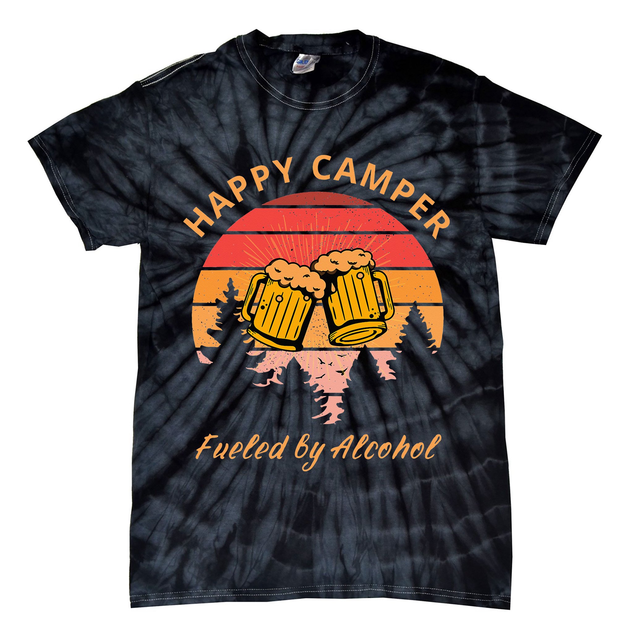 Happy Camper Fueled by Alcohol Camping Group Party Ideas Tie-Dye T-Shirt