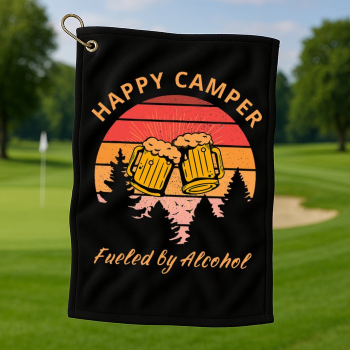 Happy Camper Fueled by Alcohol Camping Group Party Ideas Golf Towel