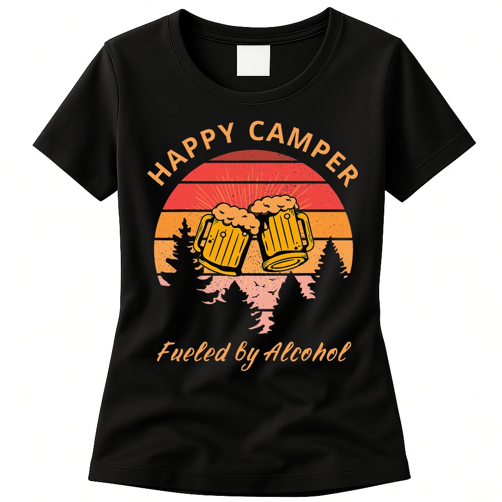 Happy Camper Fueled by Alcohol Camping Group Party Ideas Womens T-Shirt