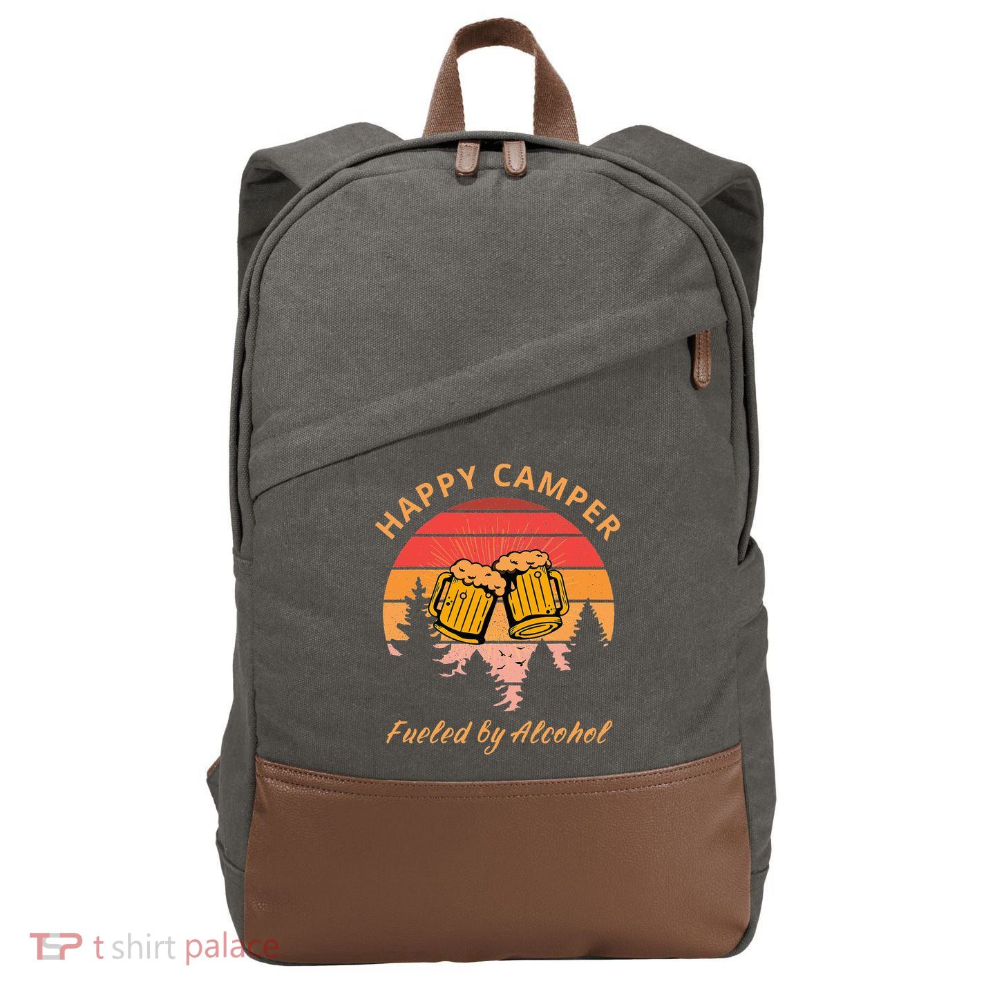 Happy Camper Fueled by Alcohol Camping Group Party Ideas Cotton Canvas Backpack