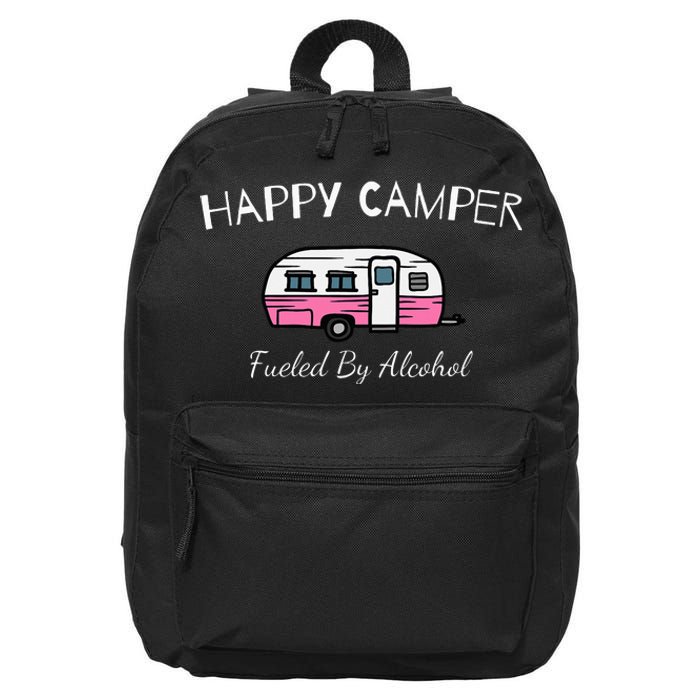 Happy Camper Fueled By Alcohol Funny Camping Drinking Party 16 in Basic Backpack