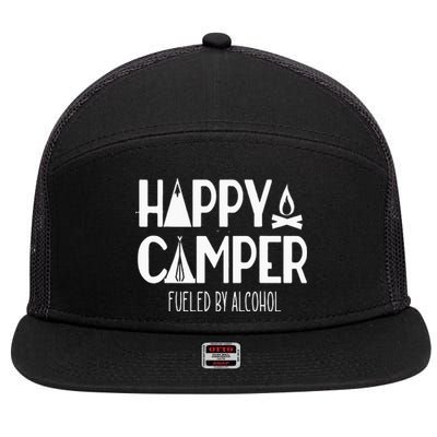 Happy Camper Fueled By Alcohol Funny Drinking Party Camping 7 Panel Mesh Trucker Snapback Hat